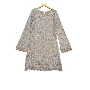 Sundance Pure‎ Elegance Applique Shift Dress Tan Grey Size Large Event Cocktail